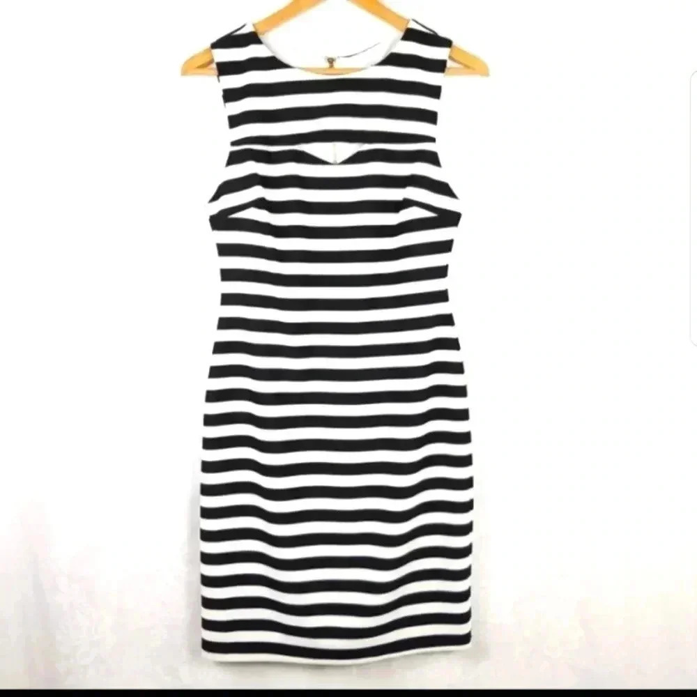 Bar III Black and White Keyhole Stripe Dress